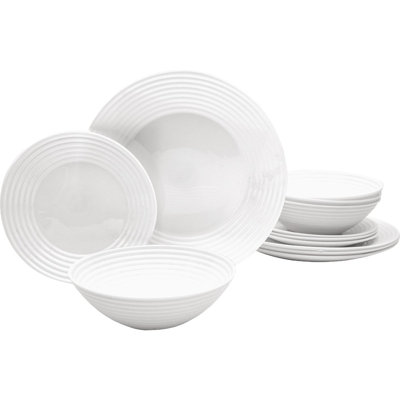 12 Piece Tempered Opal Glass Dinnerware Set, Chip Resistant White Glass Dishes, Dishwasher Microwave Freezer Safe, Service For 4