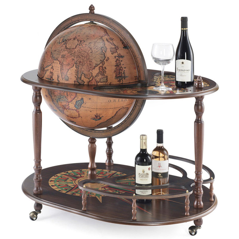 Artemide 20 pouces carte du monde antique chariot chariot globe avec rangement caché et roulettes