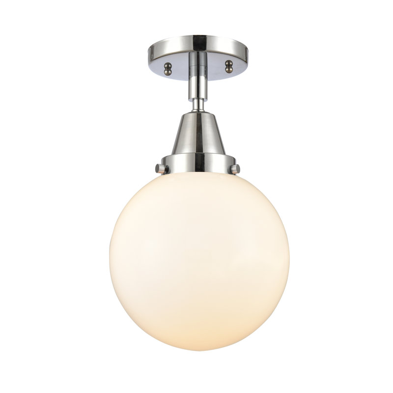 Amede Glass Flush Mount, Matte White, 12.75" H x 8" W x 8" D, Polished Chrome