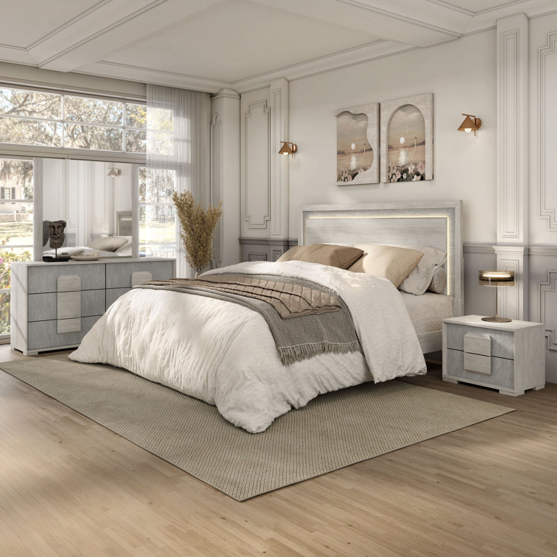 Ensemble de chambre June, 4 Pcs: Bed, Nightstand, Dresser, Mirror, Très grand