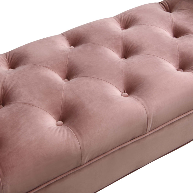 Upholstered Velvet Bench, Pink, Oak
