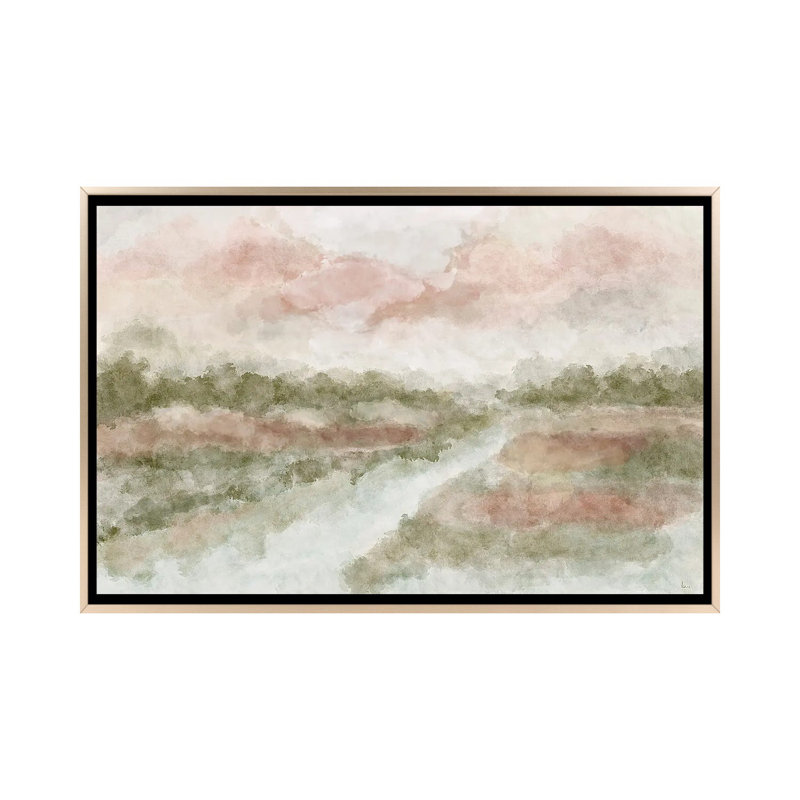 Eaux paisibles, H 18 po x l 26 po x P 1,5 po, Pas de tapis, Toile encadrée champagne