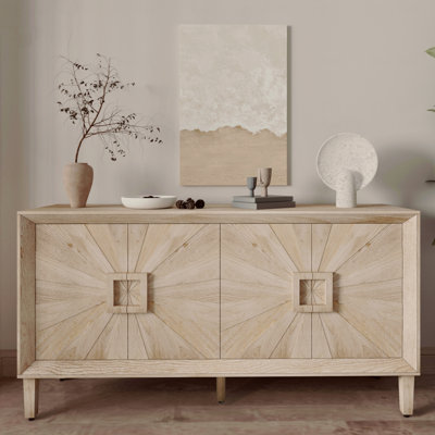 Storage Cabinet, Rustic Farmhouse Antique, Wood, 60/", Adjustable Shelves, 60/"' Premium American Credenza - Symmetrical Sunburst Door Design, Heavy-Duty TV Stand With