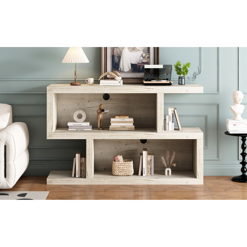 Console de style rétro (naturel) - 2 tablettes ouvertes pour présentation, symétrie géométrique naturelle, ajoute de la beauté à la décoration intérieure