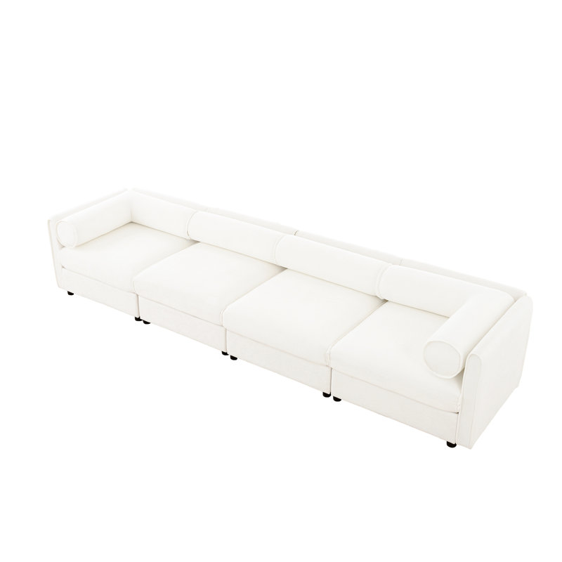 Ergonomic 4 Seat L-shaped With Storage, White Chenille For Comfortable Rest - Enjoy A Lounge, White