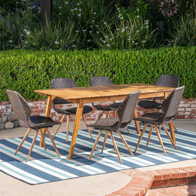 Serhat   6 - Person Acacia Wicker Patio Dining Set with Rectangular Table