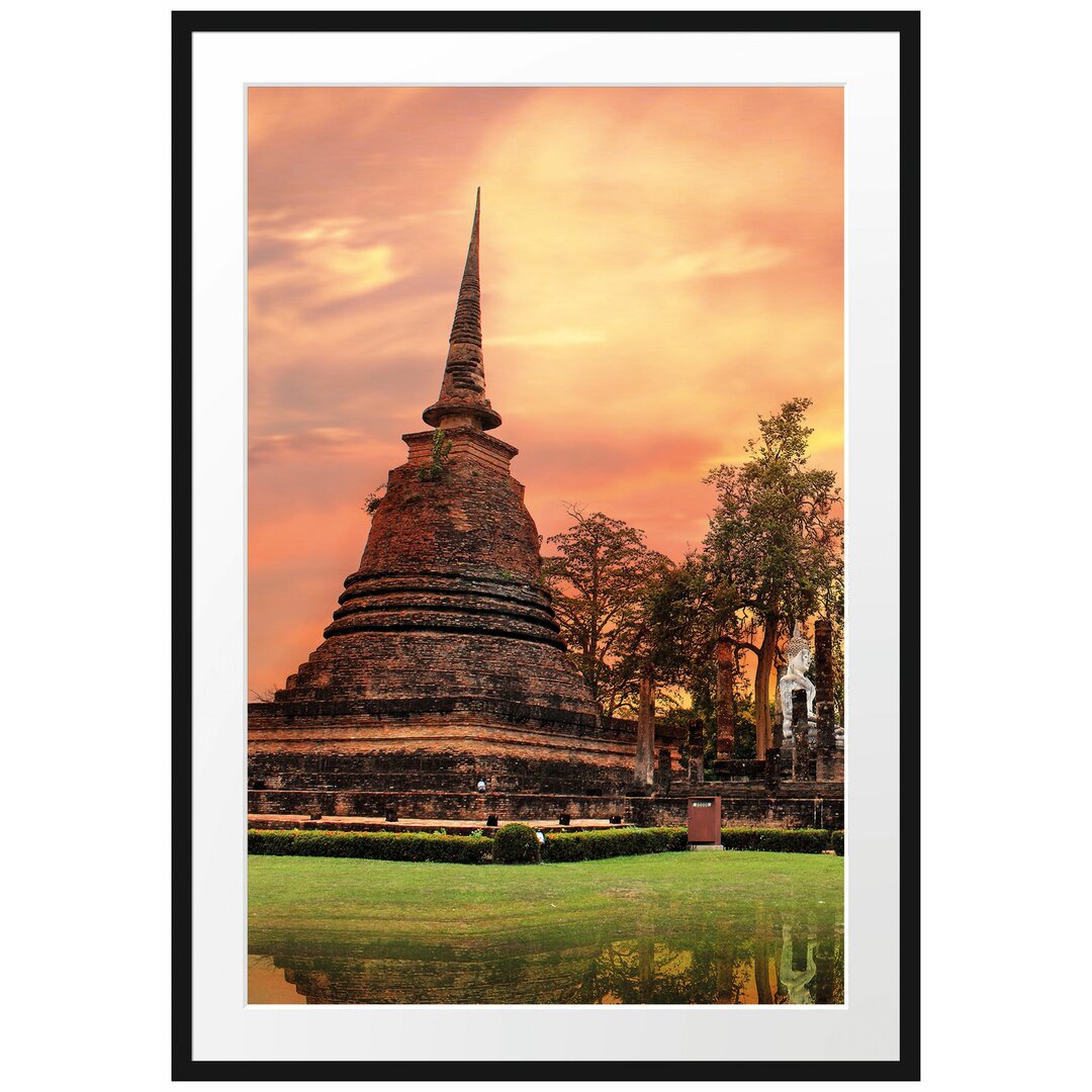 Gerahmtes Poster Buddha Tempel im Sonnenuntergang