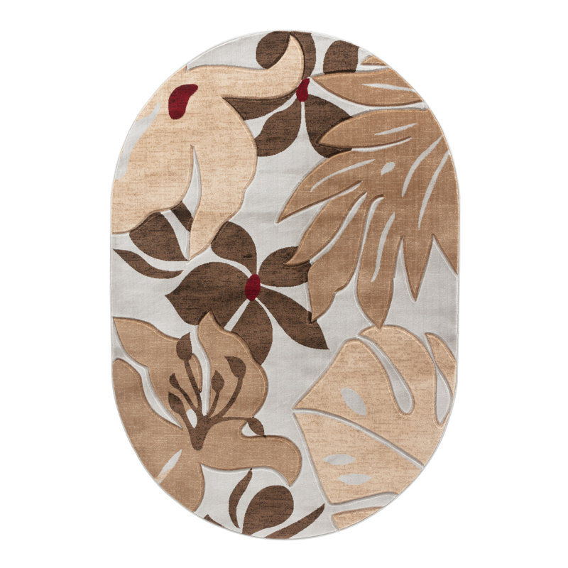 Tapis floral gris clair / brun foncé Shaver, Ovale 5 pi 2 po x 7 pi 5 po