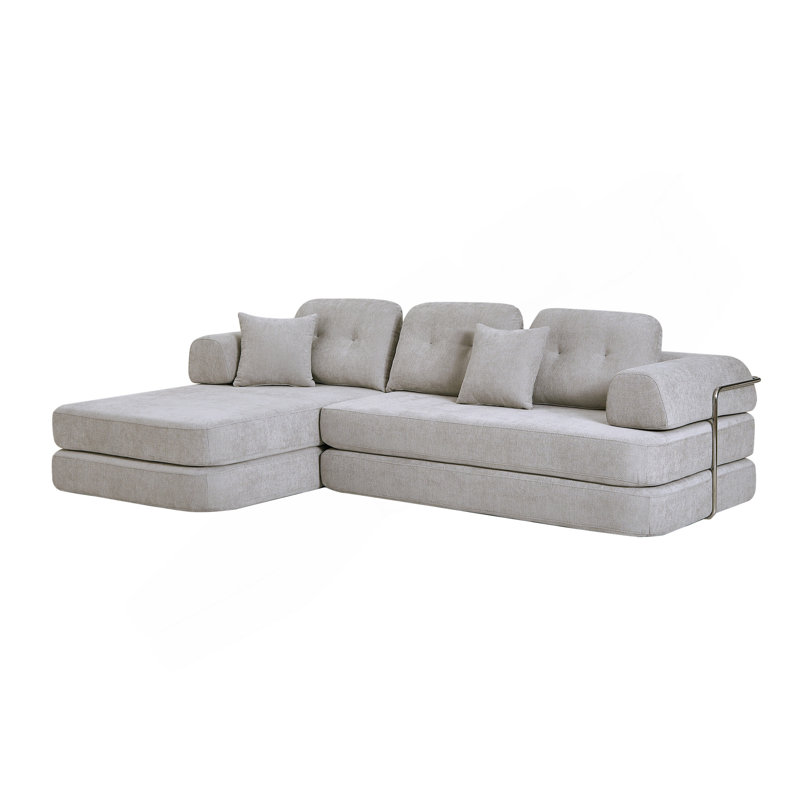 Canapé de 104 po sans os, canapé modulaire compressé avec méridienne, canapé modulaire à assise profonde et canapé modulaire en chenille avec mousse à mémoire de forme, sans assemblage requis