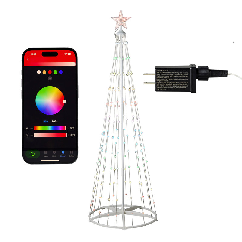 Vivvi App Based Outdoor Cone Tree, 6.9' 190 LEDs