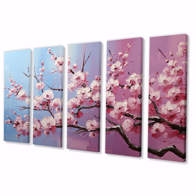 "Fleurs de cerisier roses" 5 pièces, H 32 po x l 80 po
