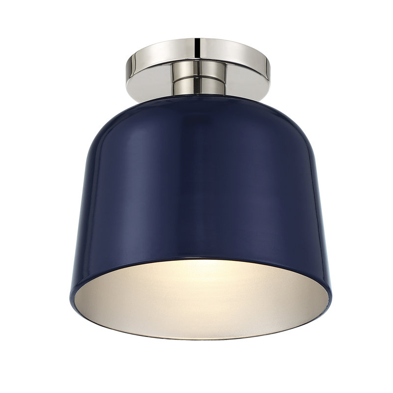 Plafonnier semi-encastré 1 lumière en métal Che, Bleu, Nickel poli