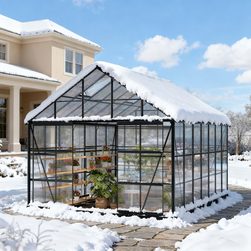 Outdoor Aluminum Polycarbonate Greenhouse With Ventilation And Rain Gutter, Walk In Greenhouse For Outdoors, Backyard, Garden
