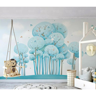 Cartoon Forest Abstract Tree Watercolor Jungle Removable Wallpaper