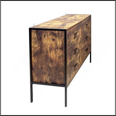 Commode double à 6 tiroirs de style industriel avec rangement en bois brun rustique et structure en acier robuste, commode à 6 tiroirs, armoire de rangement pour la chambre à coucher et le salon