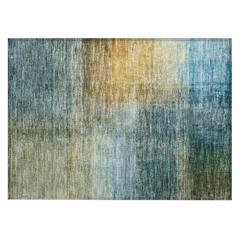 Blue Gradient Synthetic Washable Rectangular Area Rug