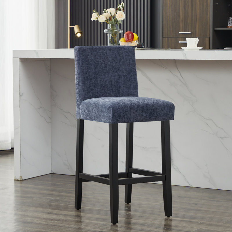 Tabouret de bar rembourré avec structure en bois massif, 1, Bleu / chenille, Tabouret de bar (siège d'une hauteur de 29 po)