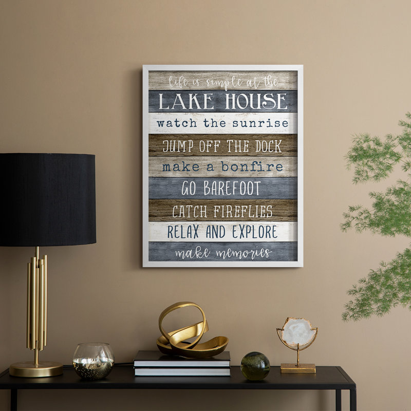 Simple Lake Rules, reproduction encadrée - bois massif, H 21 po x l 17 po, Blanc