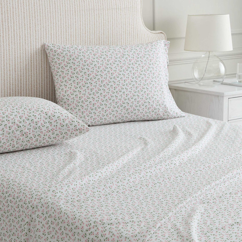 Ensemble de draps en coton percale Martha Stewart, Ensemble de draps pour très grand lit avec 2 taie, Kennedy Floral Pink