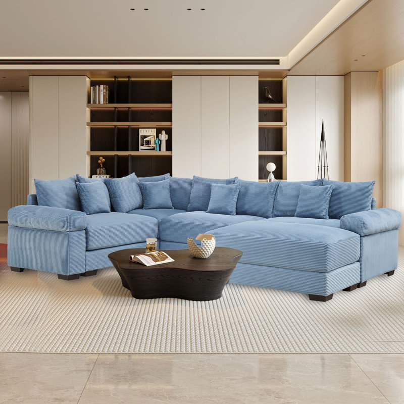 Ensemble de canapé modulaire surdimensionné avec tissu en velours côtelé, coussin à rebond élevé, Velours côtelé beige