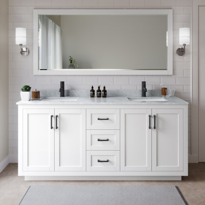 Meuble-lavabo double autoportant 72 po avec plateau en marbre Miranda