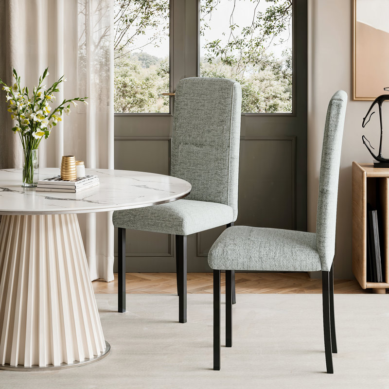 Modern Dining Chairs - Solid Wood Frame, Parsons Back Design, Light Gray