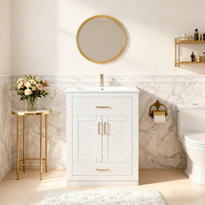Freestanding Bathroom Storage Cabinet With Sink&Tip-Out Drawer