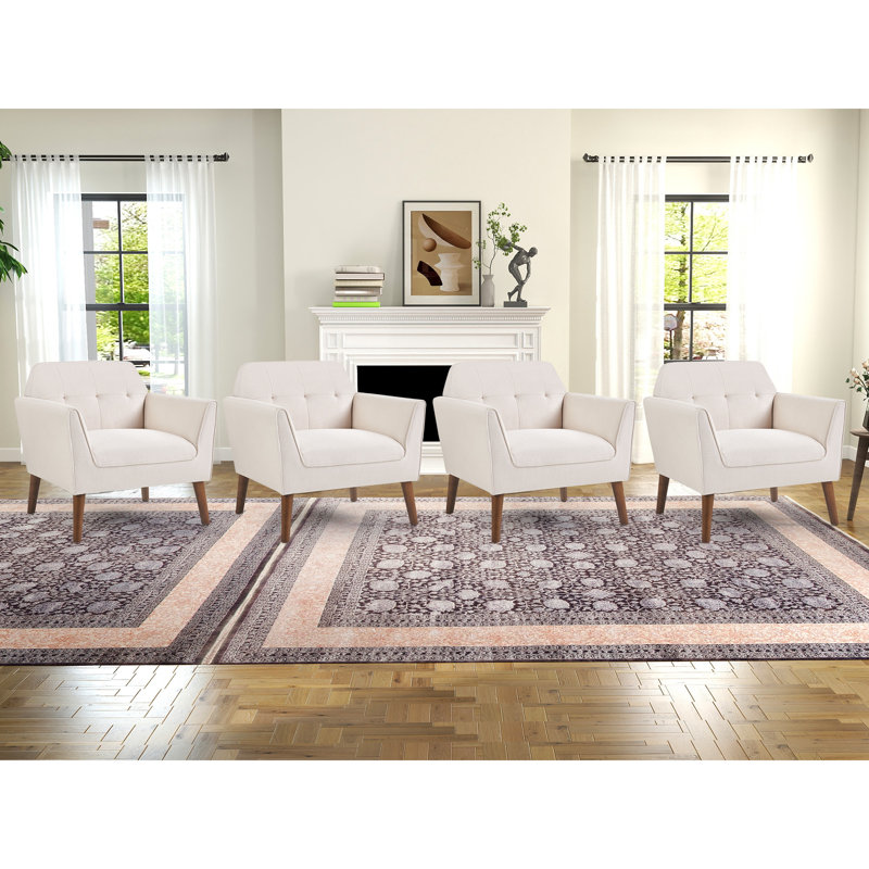 32.2" Wide Scandinavian Upholstered Solid  Wood Arm Accent Chair, Beige