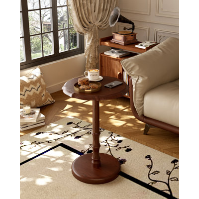 Vintage side table, 100% solid wood, 15.75" W pedestal end table for living room & bedroom, antique transitional accent table, Walnut