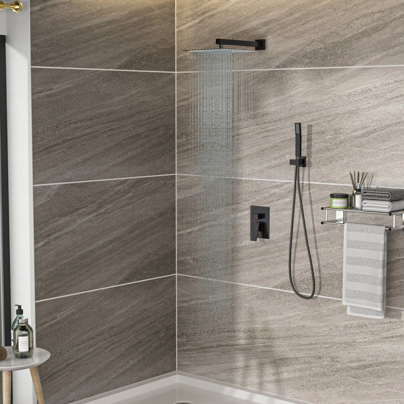 10 Inch Dual Square Shower Head System - Wall Mounted Square, Oil Rubber Bronze Rubbed, Oil Rubber Bronze