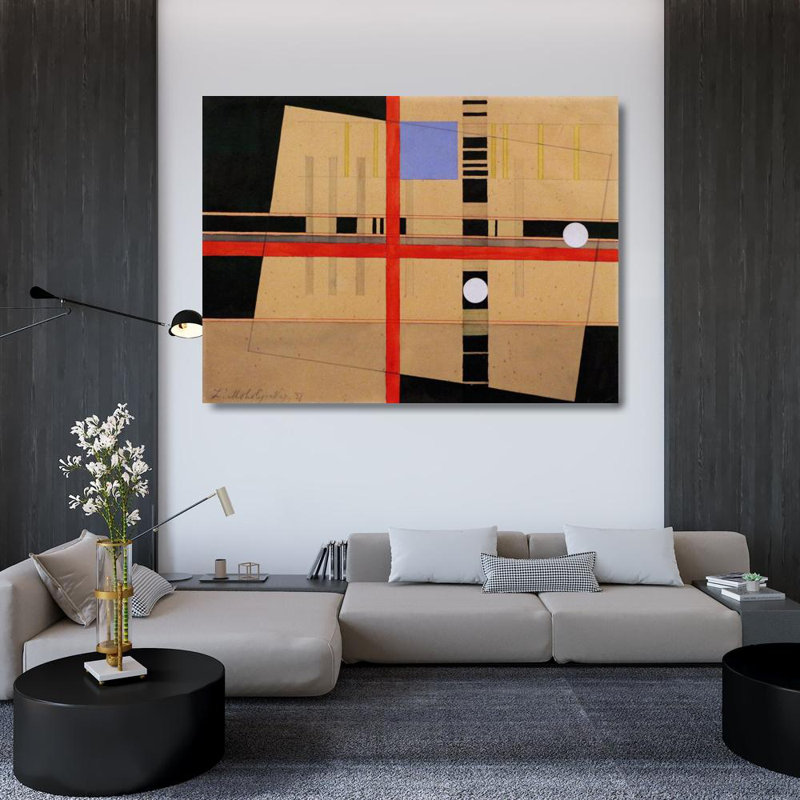 "Croix rouge et boules blanches" par Lászlo Moholy-Nagy - Art mural sur toile tendue avec châssis, H 48 po x l 33 po