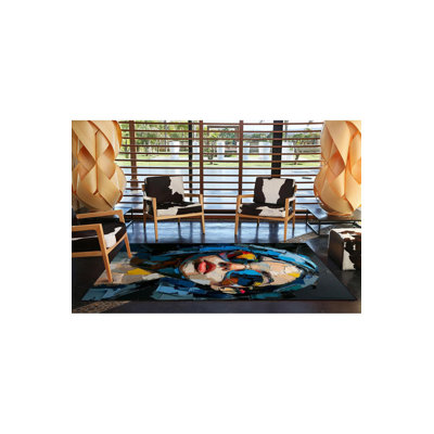 Modern Blue Glasses Model  Patterned Decorative Rug