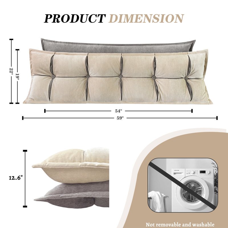 Two-layer Headboard Reading Back Support Pillow Comfortable Backrest Cushion, Beige, 22"H x 76"W