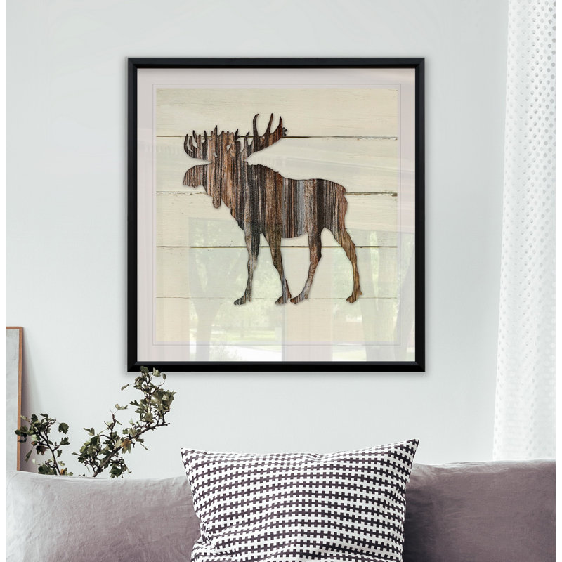Orignal des bois - Impression, Blanc / aubergine / banane / brun clair / rouge br, H 17,5 po x l 17,5 po x P 1,5 po