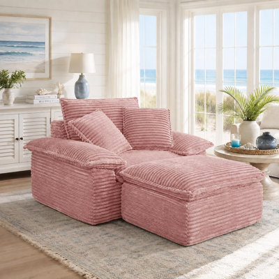 Chaise longue d'intérieur de 122 cm, canapé surdimensionné sans dossier en velours côtelé, canapé-lit deux places moelleux avec 2 poufs pour salon/chambre/détente