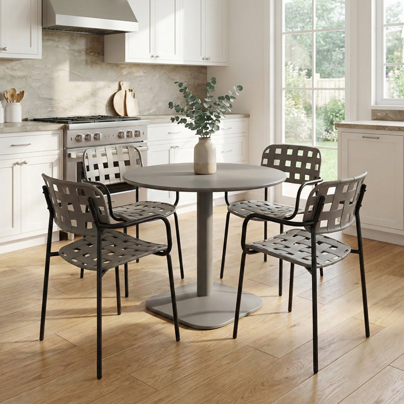 4 - Person Steel Dining Set, Grey, Grey