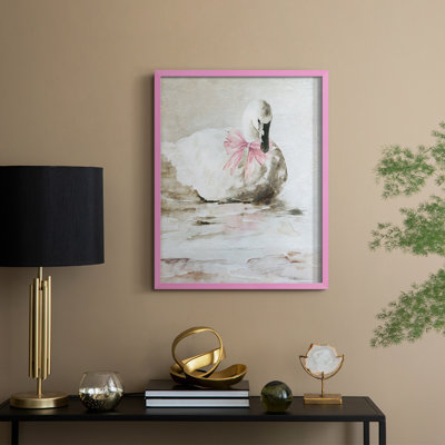 Pink Swan Framed Print - Solid Wood