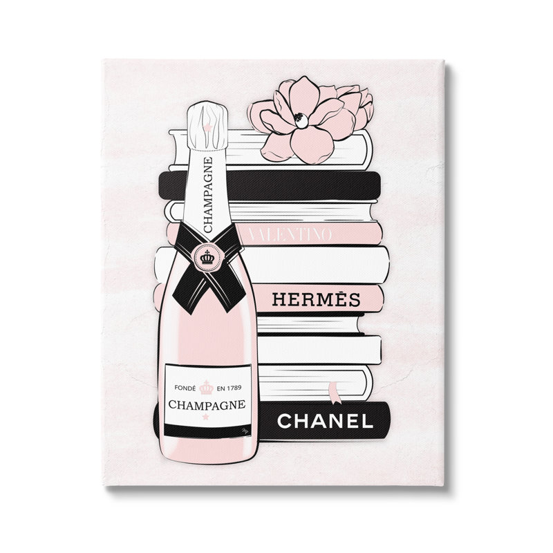 Livres pastel empilés champagne poli emblème Glam par - on, Toile tendue, H 30 po x l 24 po x P 1,5 po