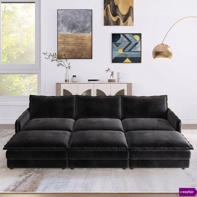 Belandina 109"W Stylish Corduroy Comfortable Lounge Chair With Three Ottomans. by Wade Logan