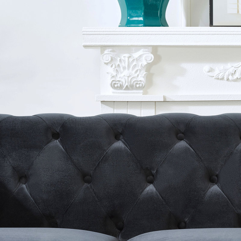 Canapé en tissu d'ameublement en velours de 67 po avec accoudoirs roulés et têtes de clous Chesterfield 67 po.