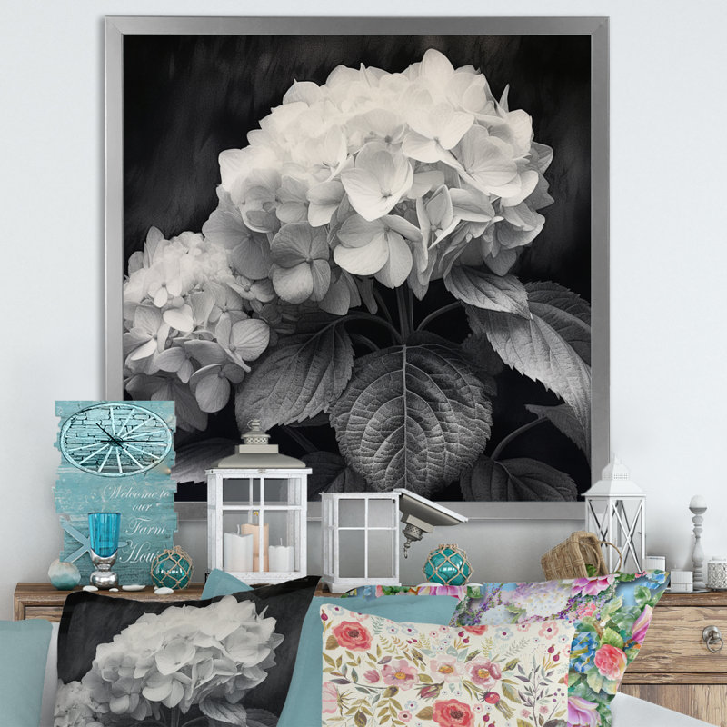 " Gray White Hydrangea Bloom II ", Silver Picture Framed, 16" H x 16" W x 1" D