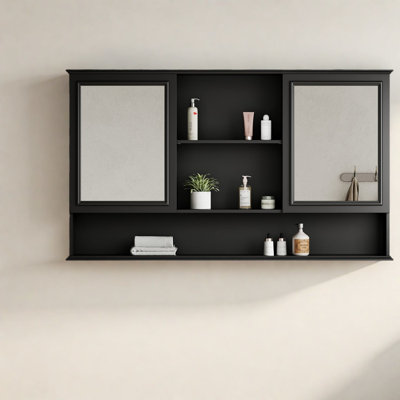 Large Medicine Cabinets With Storage, Black Mdf Wood Modern Bathroom