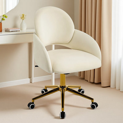 19.3" W Seat Office Chair  Hollow-Out Back Leisure Height Adjustable  Cute Upholstered Vanity Chair with Wheels