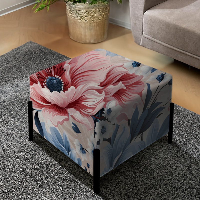 Motif floral rose et bleu à motif vichy - repose-pieds carré floral