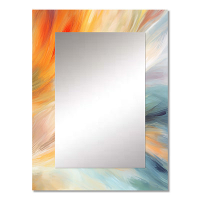 Vintage Blue And Orange Wave Elegance I - Abstract Shapes Decorative Mirror, Modern Wall Mirror, Printed Metal Art