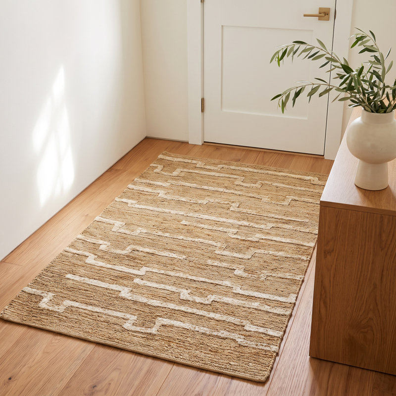 Febina Geometric Hand-Knotted Jute Area Rug in Khaki, Rectangle 2' x 3'