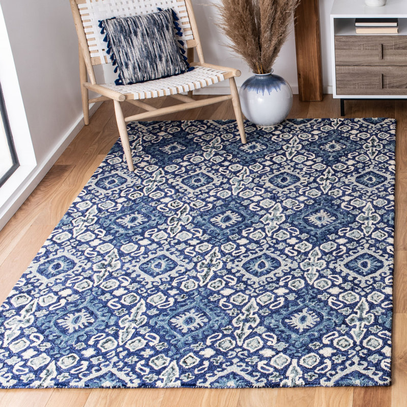 Tapis bleu marine en laine touffeté à la main Vahakn, Rectangle 4 pi x 6 pi