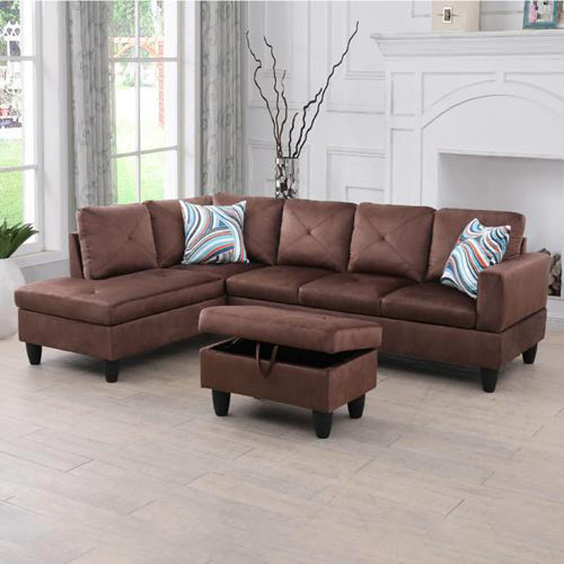 980-SCO-FLANNELETTE Upholstered L-Shaped Sectional, Blue Linen, Left Hand Facing