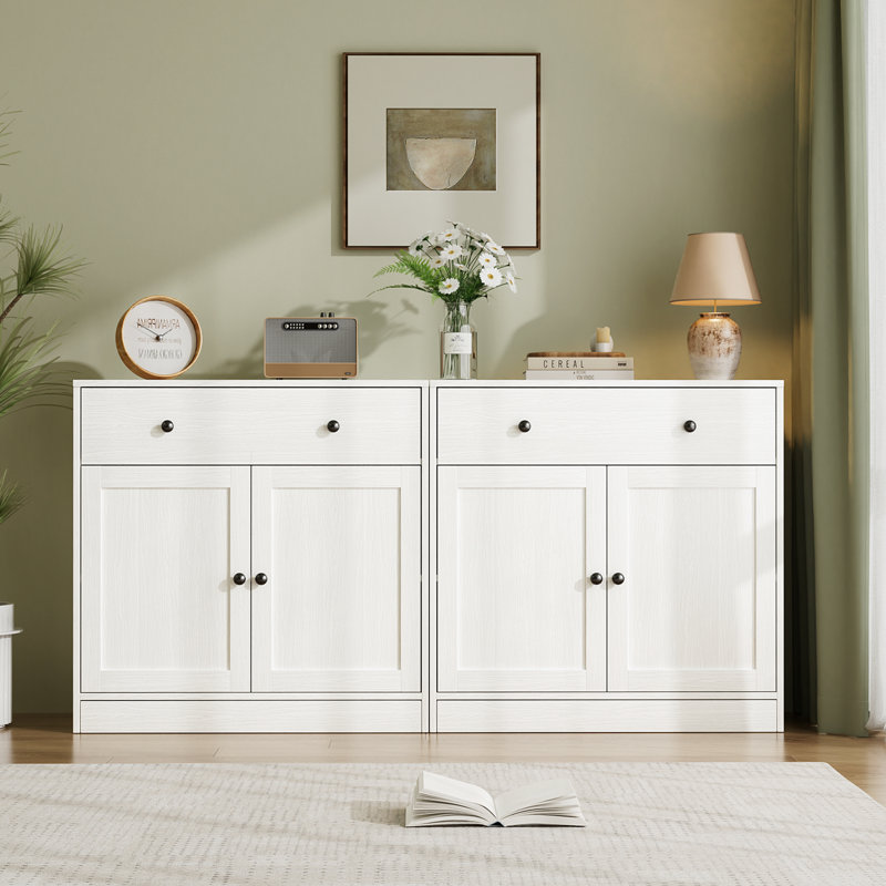 Marta Shaker White Sideboard Buffet Cabinet with Drawer— 31.5"W x 15.7"D x 31.5"H, White