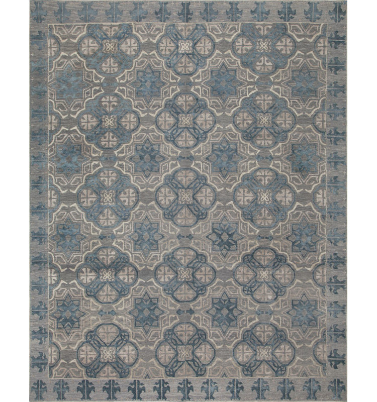 Capistrano Oriental Area Rug in Deep Blue/Silver/Taupe, Rectangle 9' x 12'